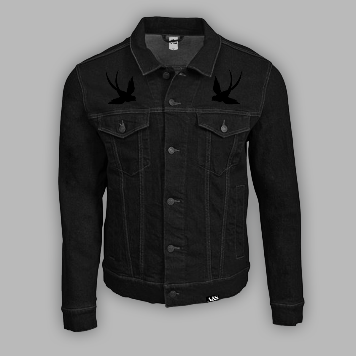 Embroidered Black Sparrow Denim Jacket